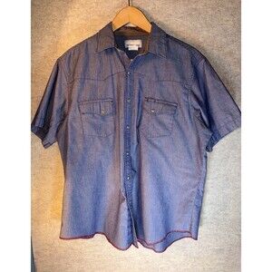 Wrangler Wrancher Men’s Size XL Blue Pearl Snap Short Sleeve Button Up